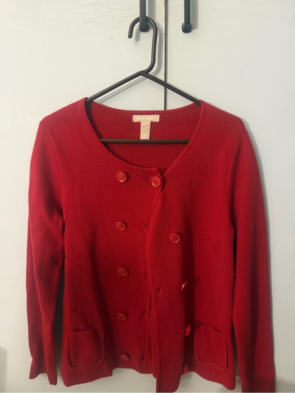 Banana Republic Red Double-Breasted Knit Cardigan